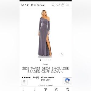 MAC DUGGAL
Side Twist Drop Shoulder Beaded Cuff Gown NWT Size 6